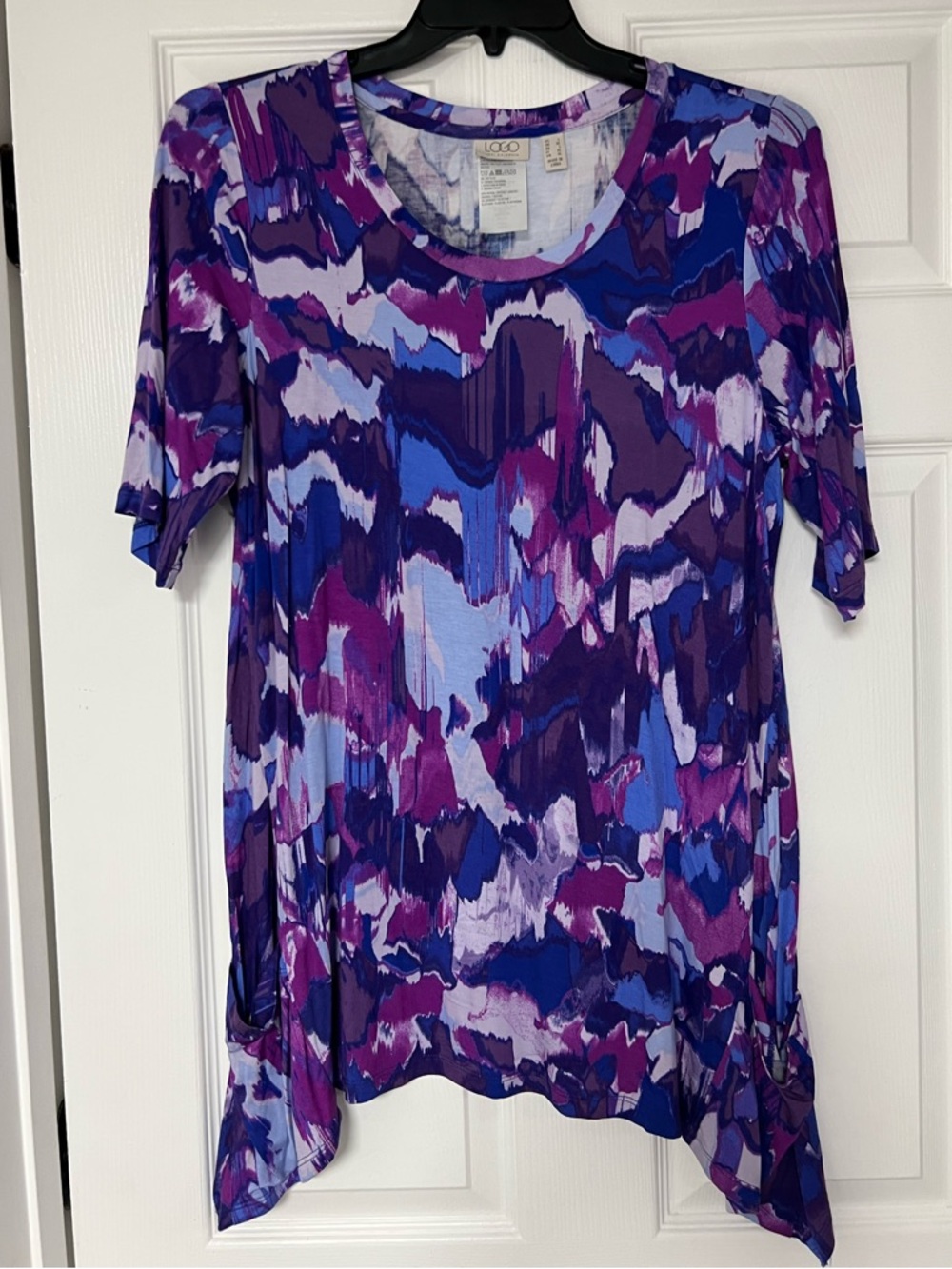 LOGO by Lori Goldstein Purple Blue Abstract Scoop Neck Tunic